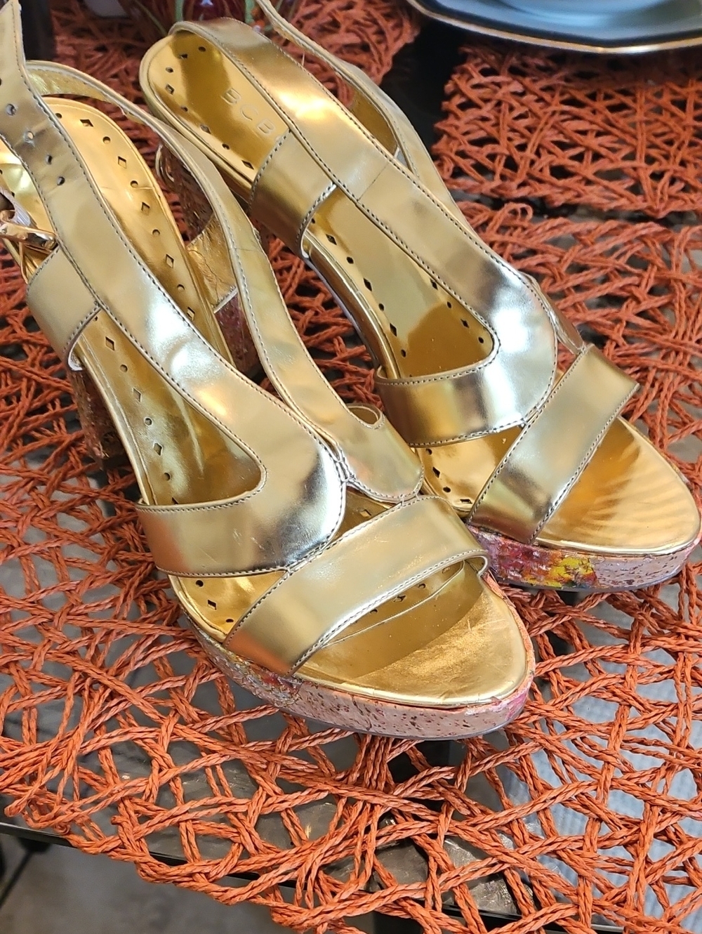 BCBGirls Gold Metallic Wedge Sandals